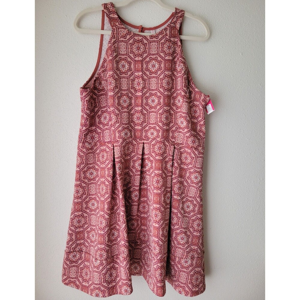 Pink Geometric Fit & Flare Dress Sleeveless Keyhole Back Boho Women's XXL NWT